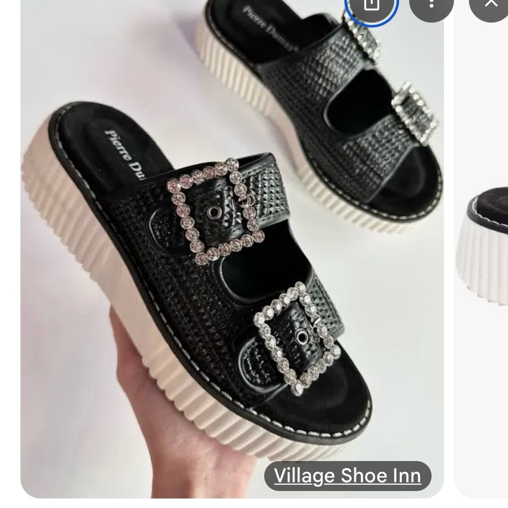 NWT Pierre Dumas Black Slide Sandals with Rhinestone Accents